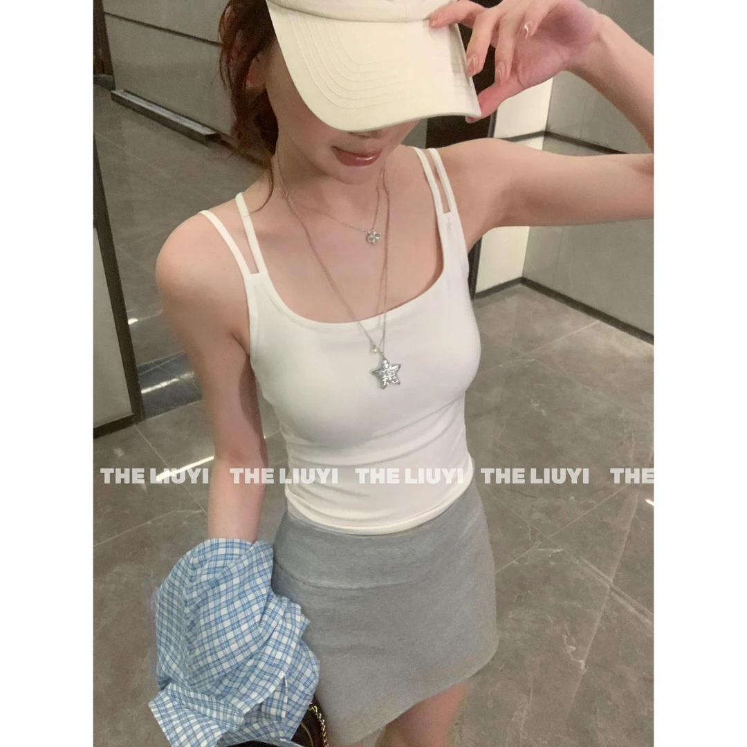 【LIUYI】后交叉美背夏季胸垫一体吊带2672