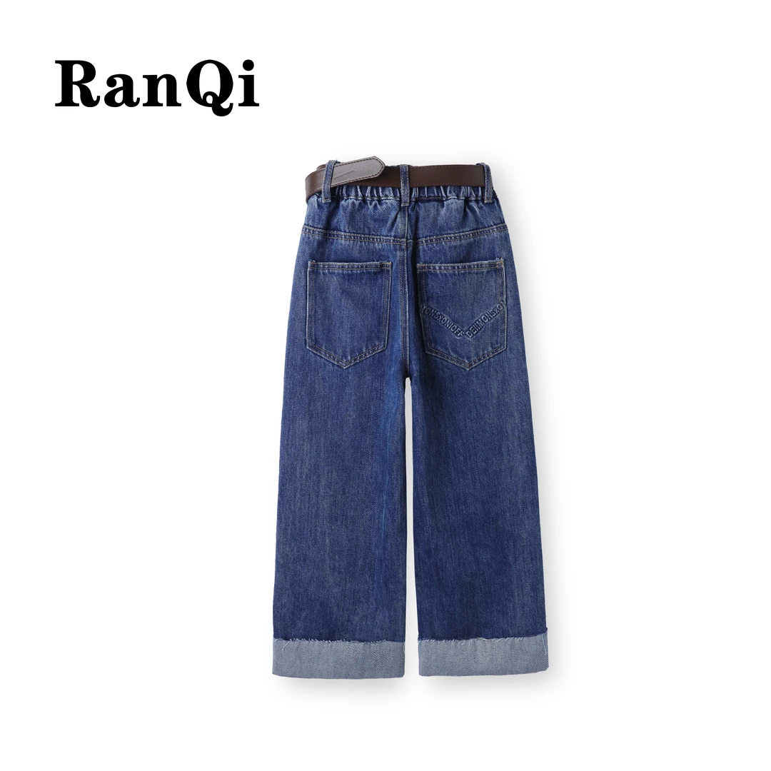 女童牛仔裤春秋款2025新款设计款中大童百搭显瘦窄版直筒裤A026