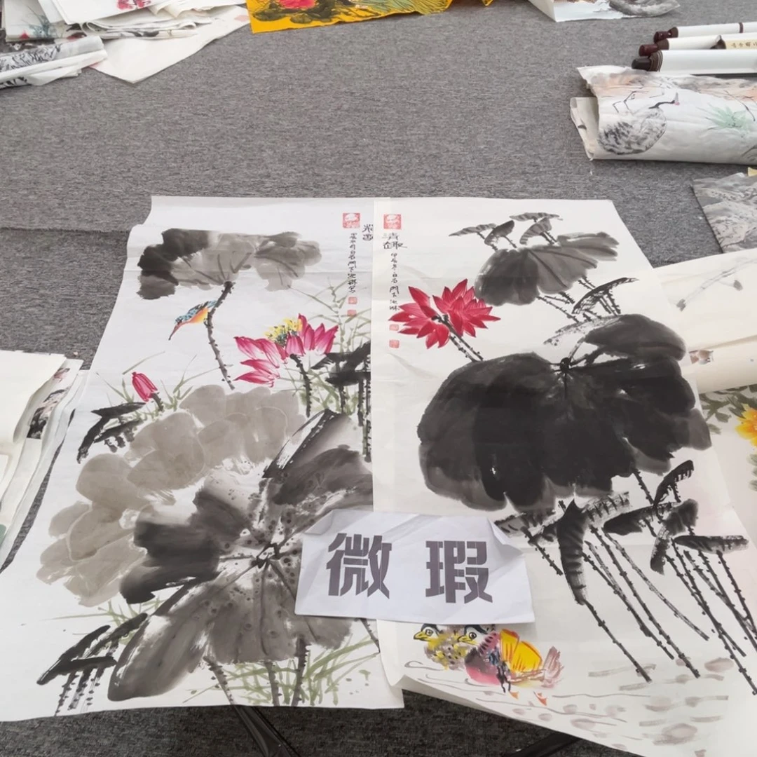 国画沈琳老师三尺绘画两张微瑕介意慎拍