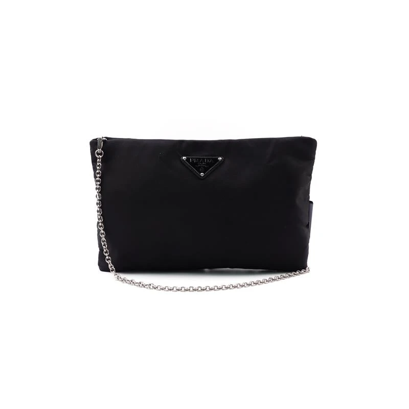 95新 Prada/普拉达 普拉达黑银尼龙链条包/T_ZY0000415514