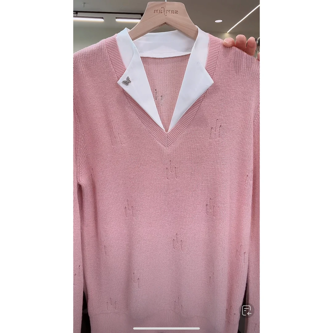 11224（部分无水洗唛，介意慎拍） SANFAN新款拼接翻领针织衫