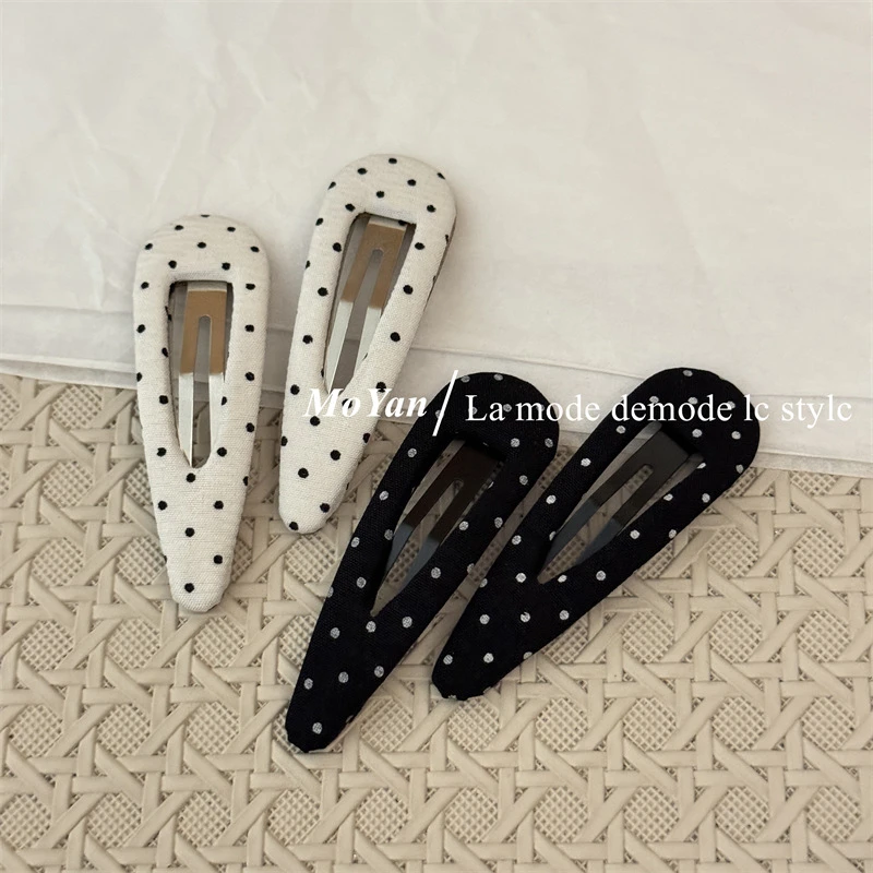 韩版高品质布艺发夹简约黑白波点发卡复古水滴BB夹侧边边夹刘海夹
