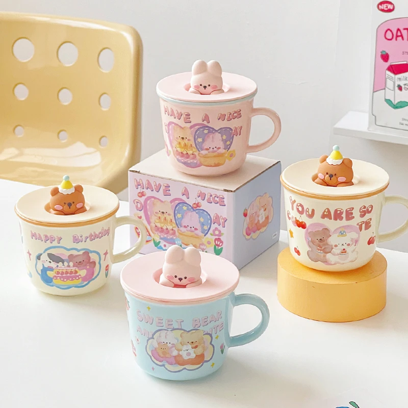 萌宠可爱卡通陶瓷马克杯女生情侣高颜值水杯子创意设计家用伴手礼