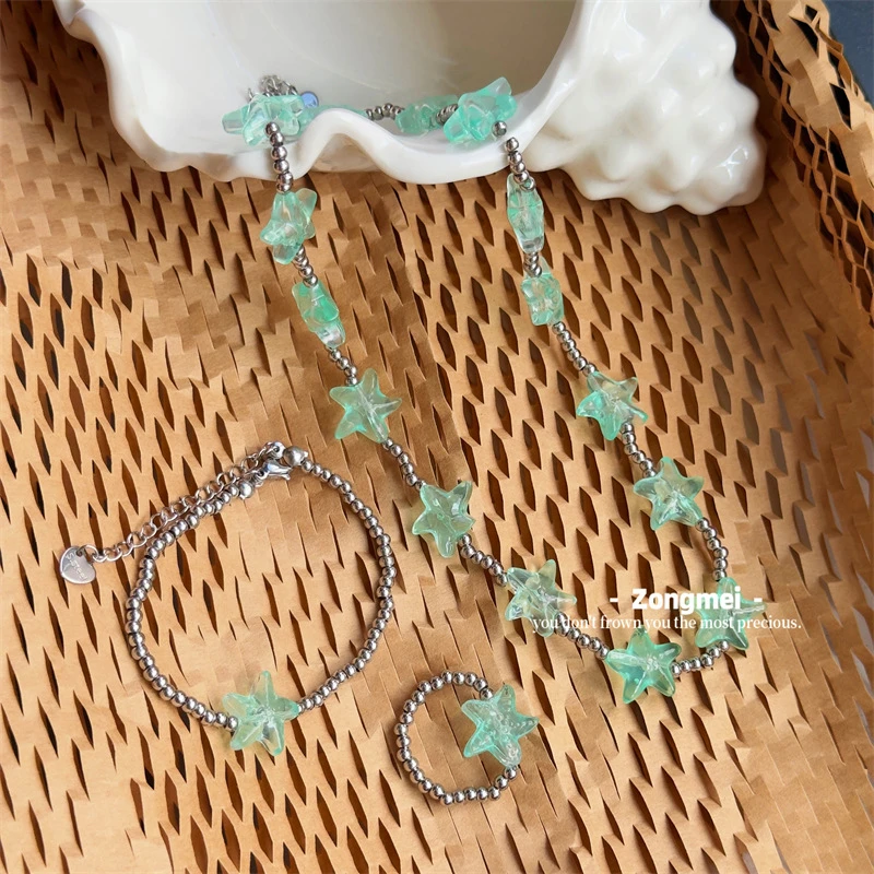 钛钢手工极简清新海星可水洗项链手链戒指几何潮INS