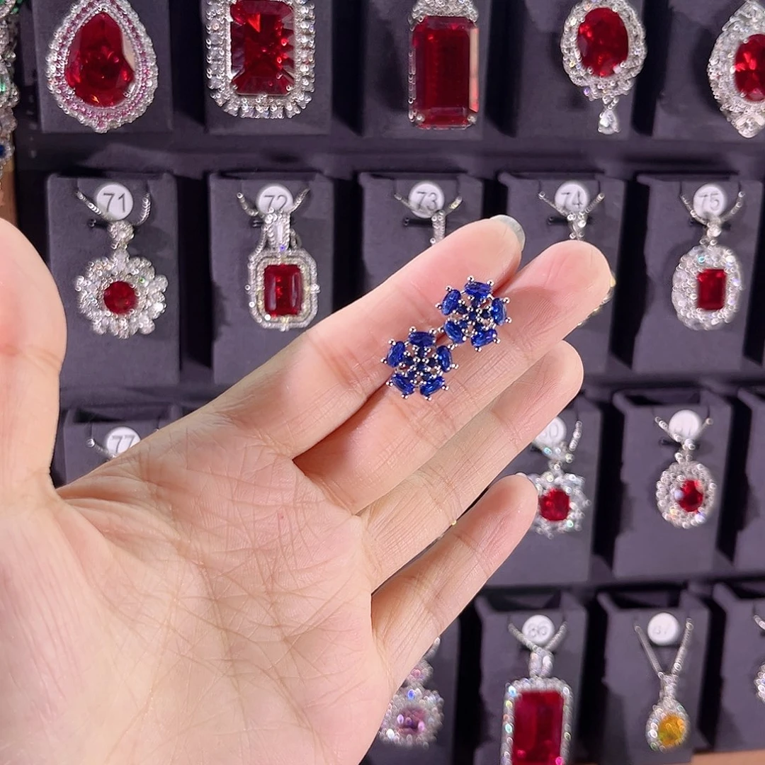 耳饰蓝宝石银S925镶嵌