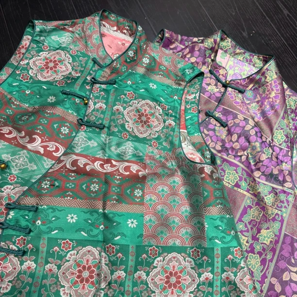 传承壁画《桑蚕丝-蜀锦》新中式百搭轻奢马甲外套