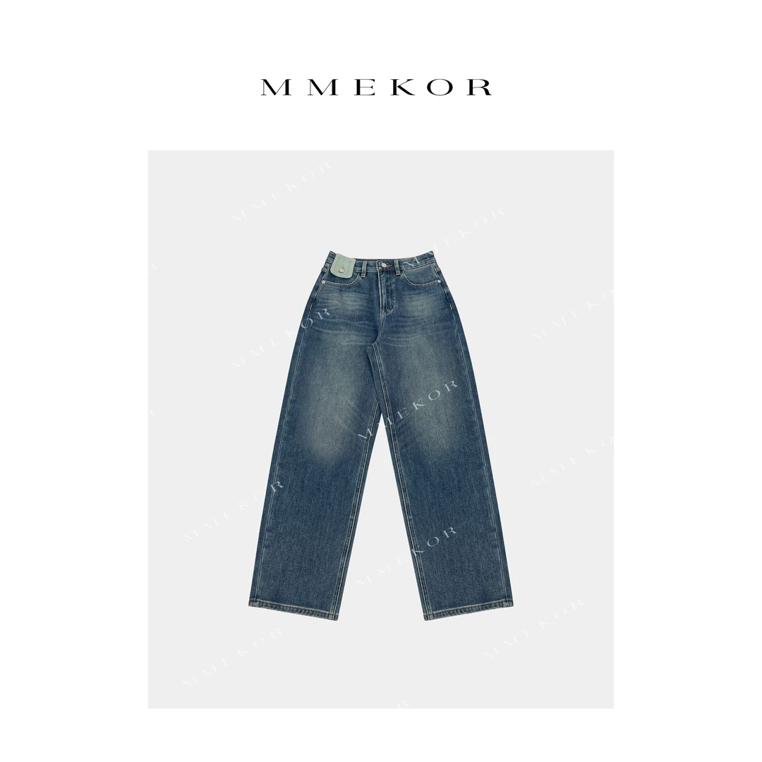 MMEKOR“腰扣裤”2025新款秋款普赛克丹宁抓绒牛仔裤 50055