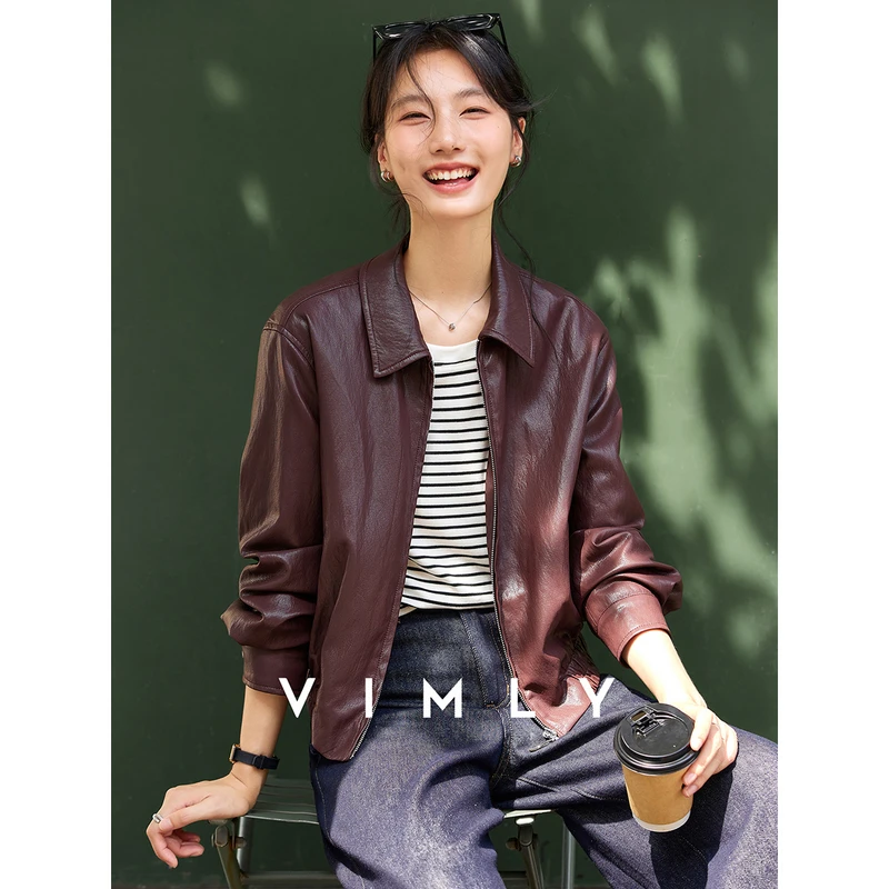 梵希蔓港风翻领短款皮衣外套女秋季高级感夹克上衣A2679