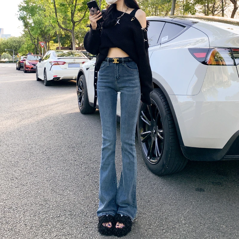 微喇叭牛仔裤女高腰弹力2025春季新款爆款修身显瘦拖地马蹄微喇裤