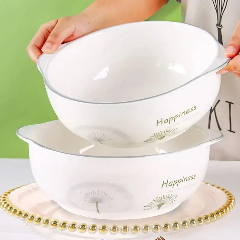 家用双耳汤碗10.5英寸小清新釉下彩陶瓷大号酸菜鱼汤盆大容量汤碗