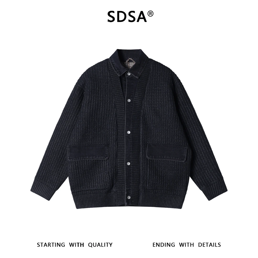 SDSA男士秋冬新款痞帅男装潮牌纽扣假两件翻领羽绒服外套百搭时尚