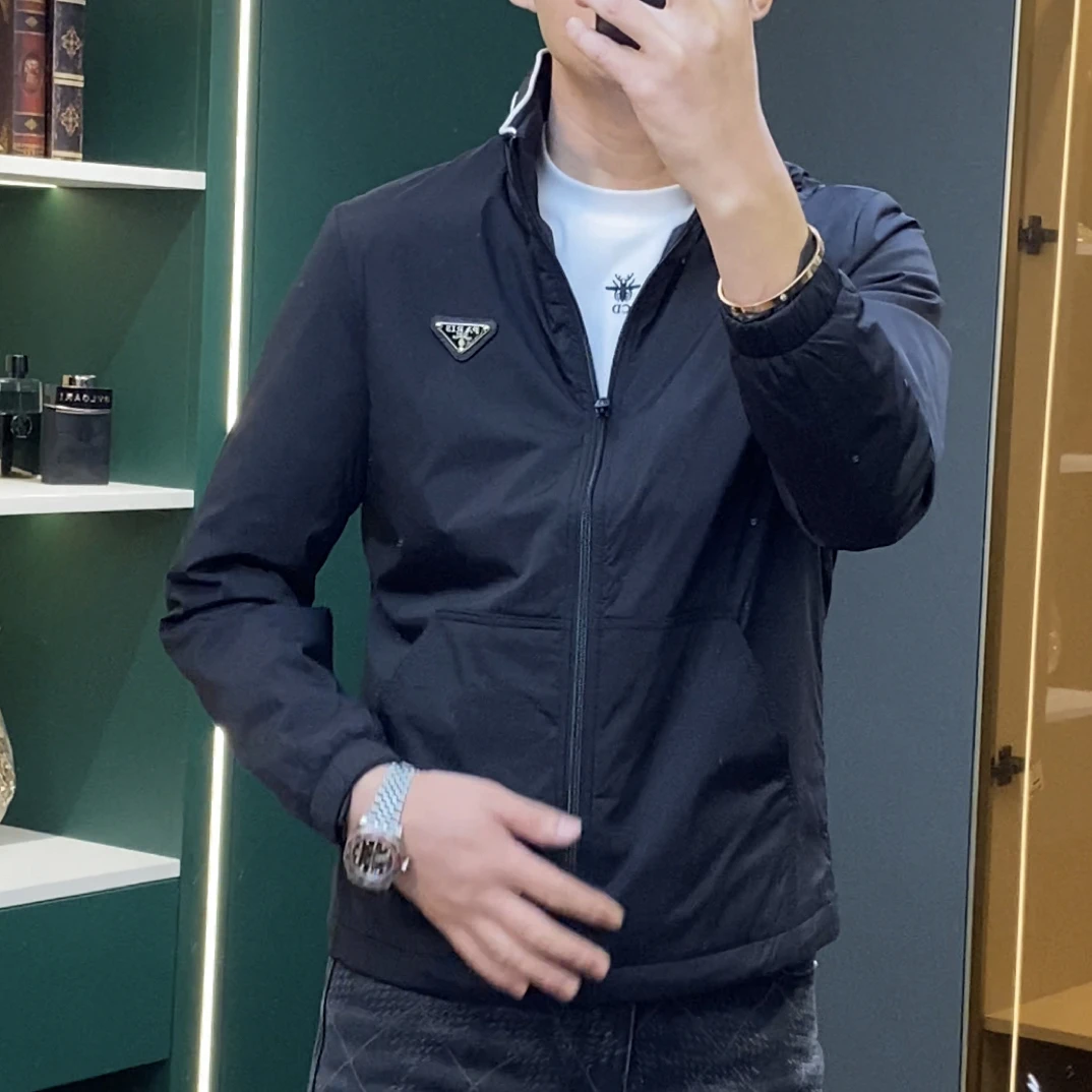 2879时尚潮款男士休闲秋季百搭立领简约净版纯色薄棉服夹克