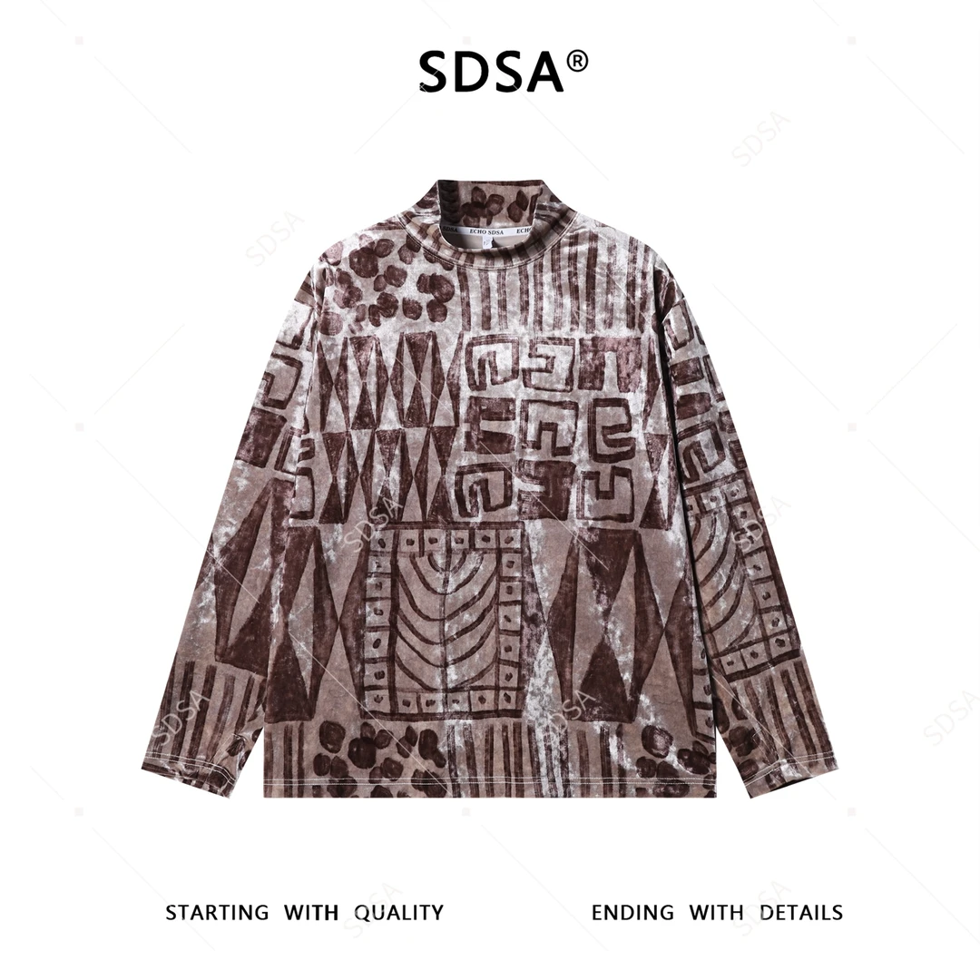 SDSA男士秋冬新款痞帅男装潮牌简约撞色半高领长袖T恤百搭高街潮