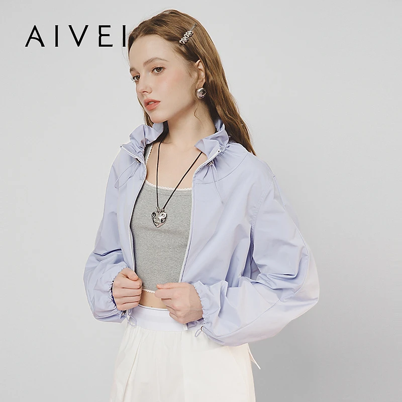 AIVEI欣贺艾薇春季休闲轻运动春游雅痞截短抽绳风衣外套S712904B