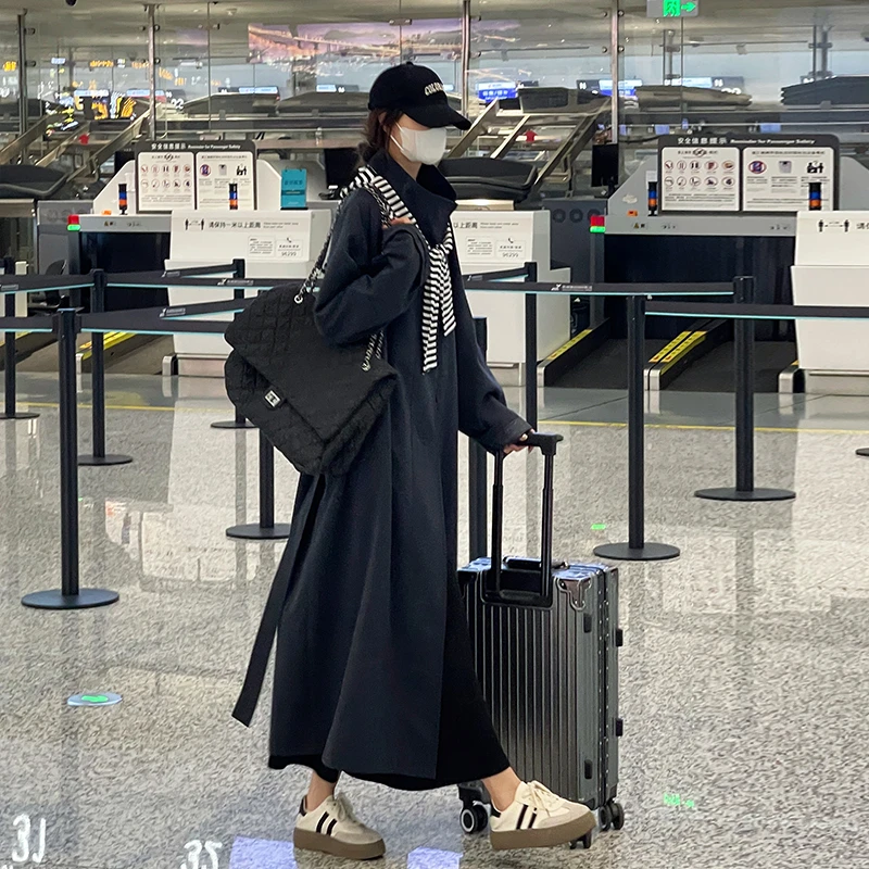 LOSA ROSA春秋1慵懒风宽松风衣外套女新款高级垂感休闲中长款大衣