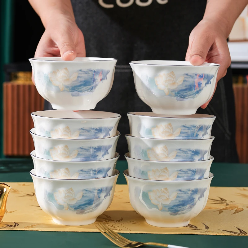 清莲4.5英寸十只碗汤碗用陶瓷餐具网红创意米饭碗日式釉下彩家用