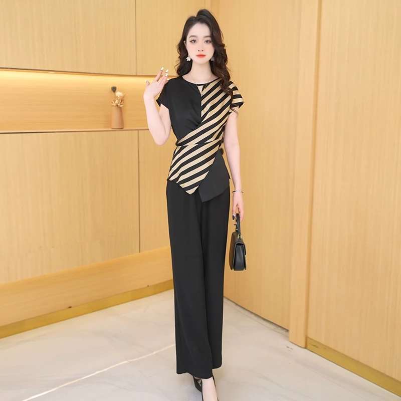 【两件套】夏季新款时尚修身气质高贵洋气印花收腰显瘦减龄两件套裤