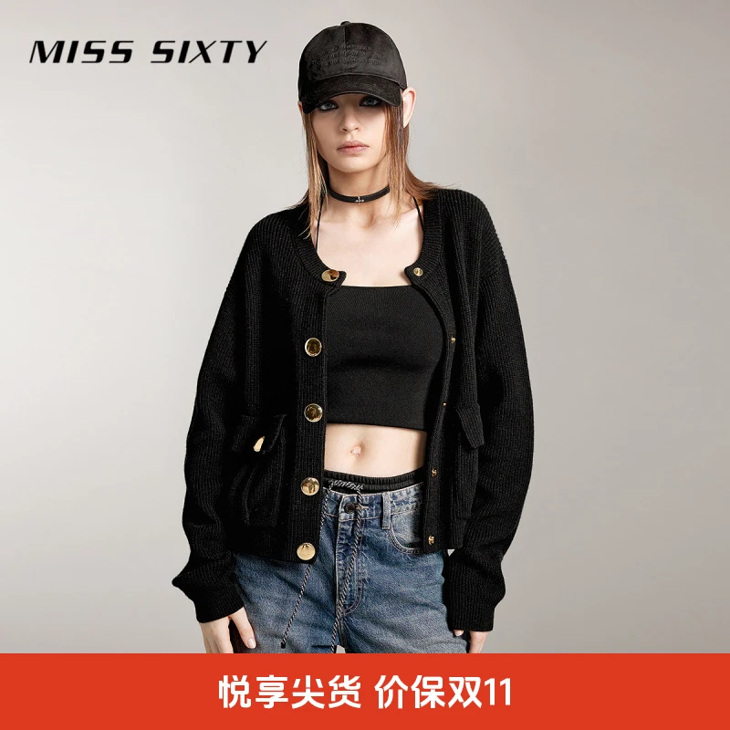 Miss Sixty绵羊毛针织外套女圆领短款简约小香风毛衣