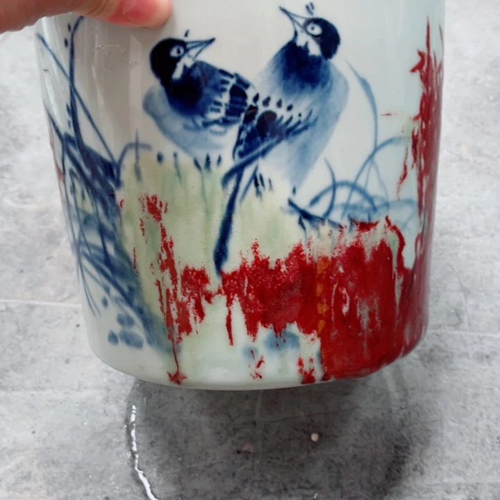 青花玲珑圆筒手绘泡**宝