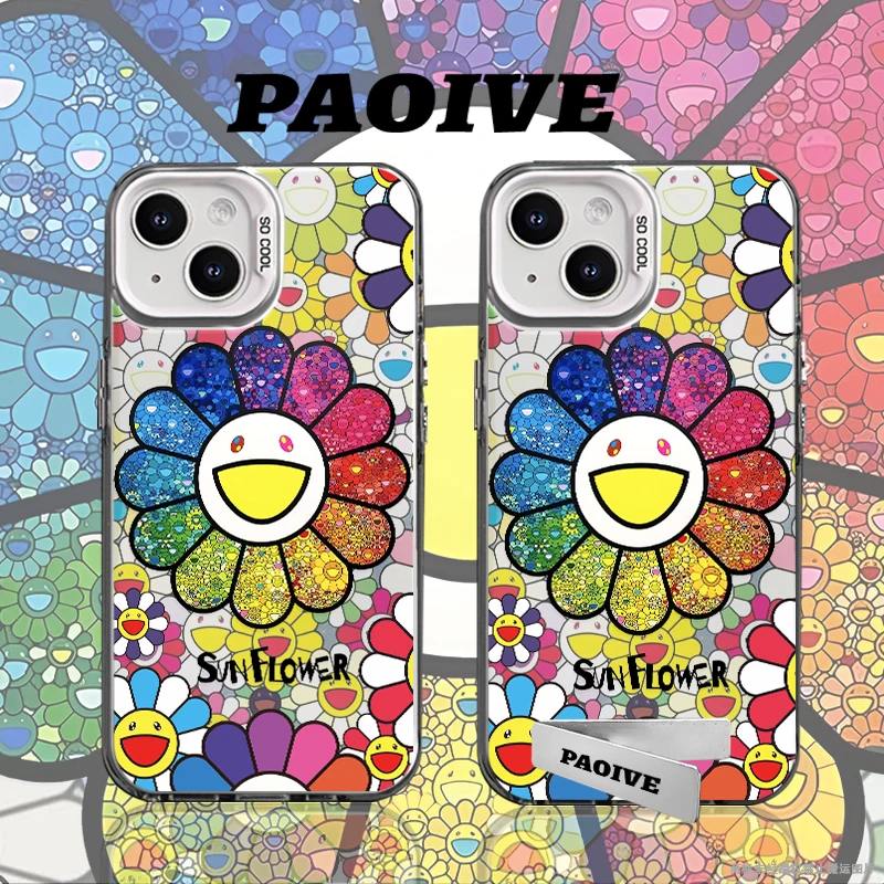 适用苹果华为vivo一加iPhone14小米三星彩虹太阳花防摔彩银手机壳