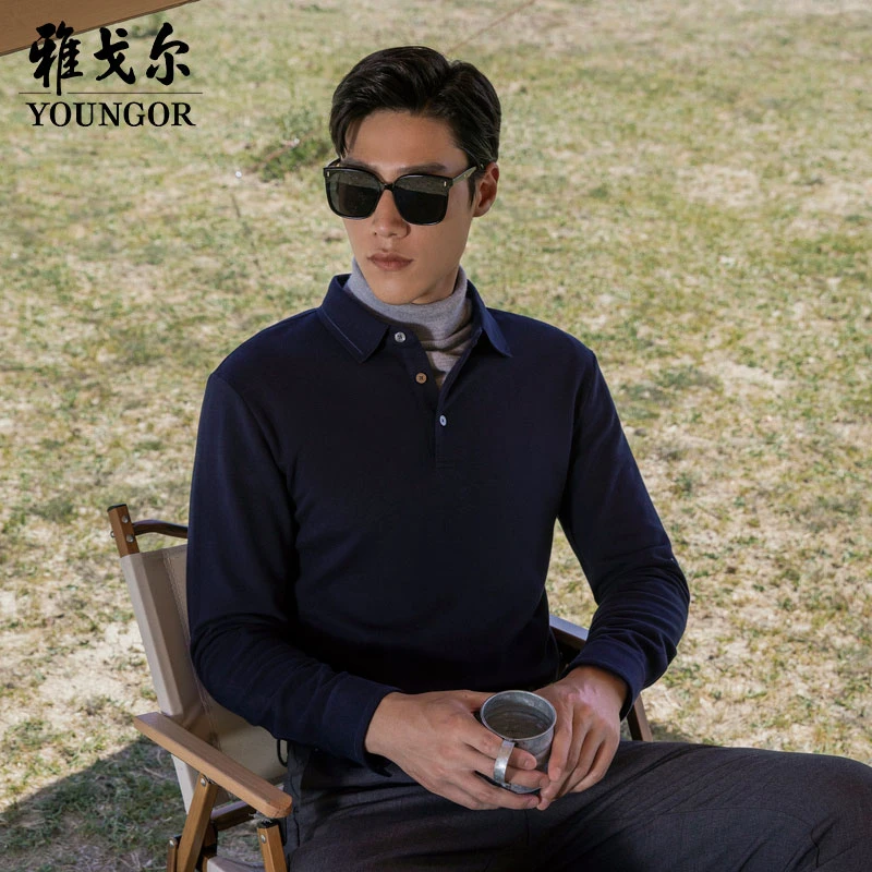 【可机洗绵羊毛】雅戈尔男装春秋新款休闲舒适男士长袖polo衫509974
