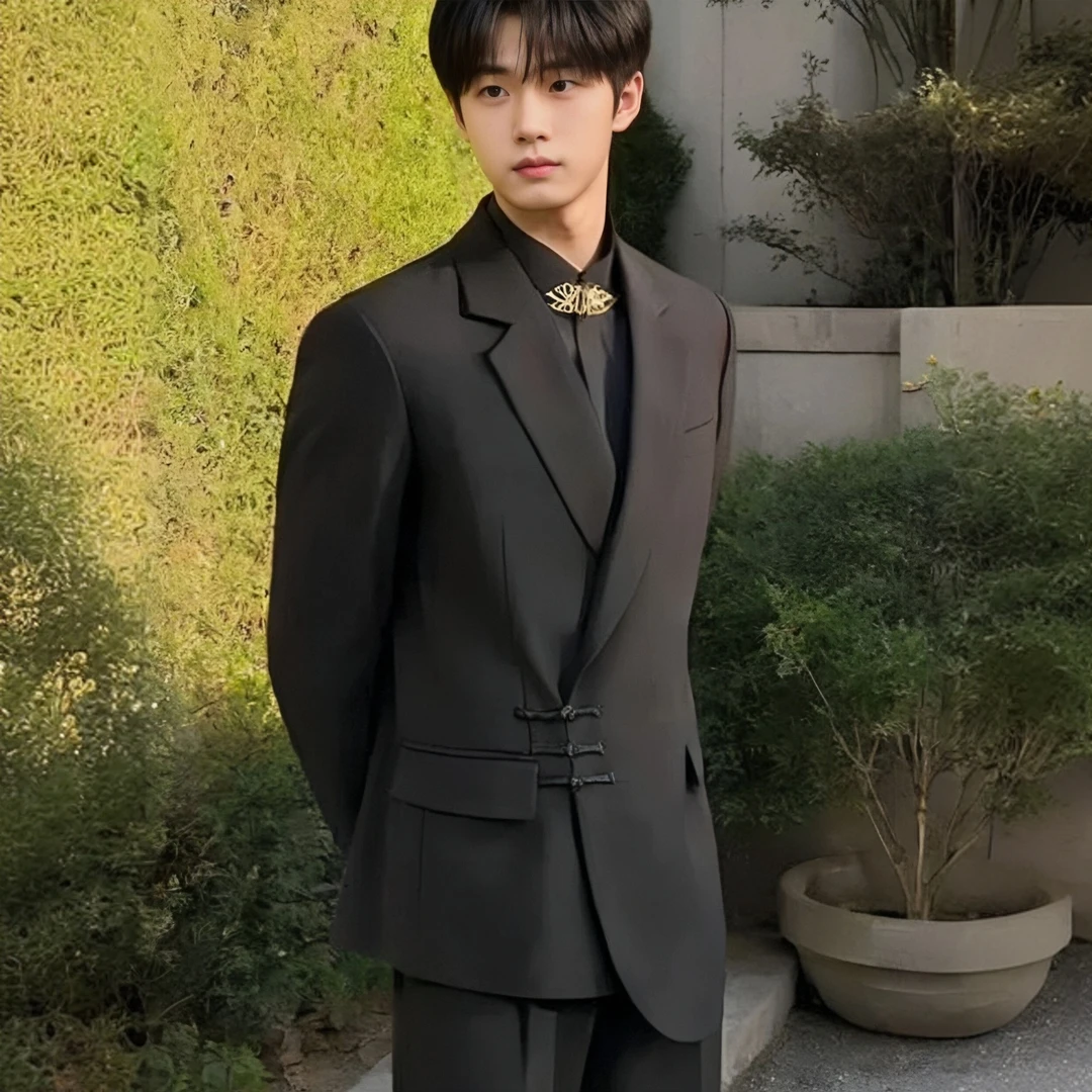 新中式中山装立领国风痞帅西服套装男高级感结婚新郎婚礼订婚西装