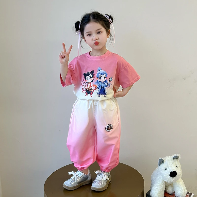 女童夏装套装2025新款小童网红儿童哪吒敖丙衣服哪咤短袖t恤女孩