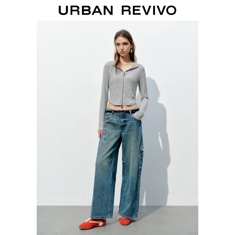 UR2025秋季新款女装休闲运动风爱心双拉链连帽外套UYV150070