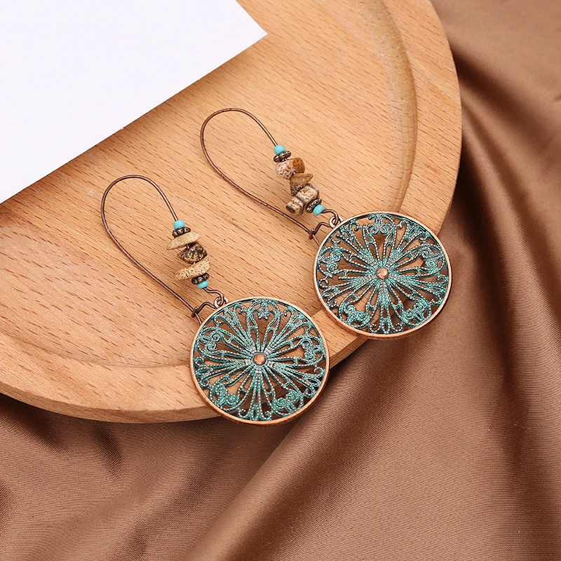合金耳饰 民族风耳饰金属雕花耳环波西米亚复古古法古风耳饰百搭