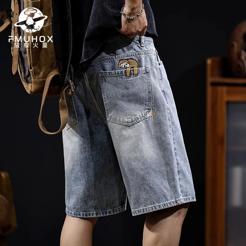 @放牧火星 刺绣牛仔短裤男五分裤2025新款夏外穿大码中裤夏季百搭