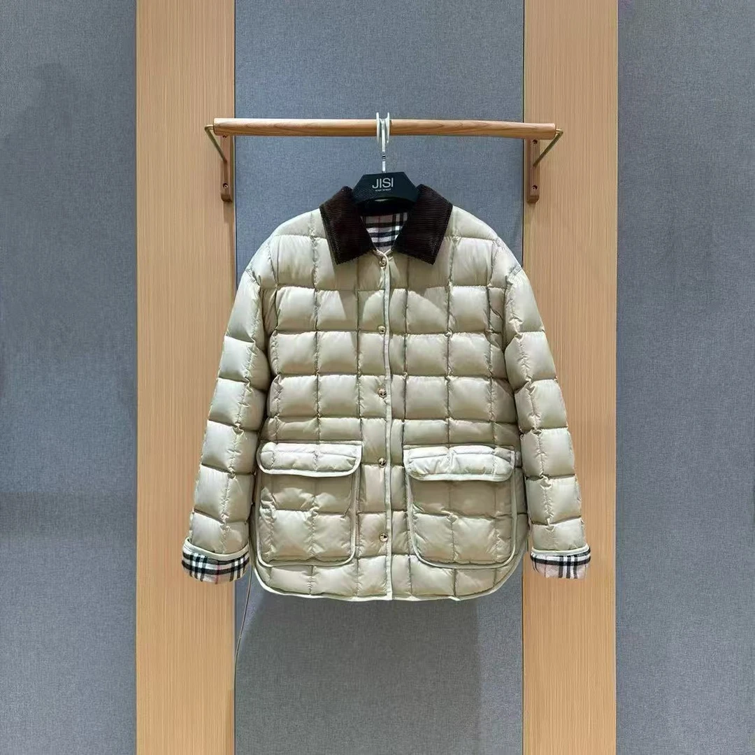 JISI  翻领菱形格宽松羽绒服外套-YR25818J