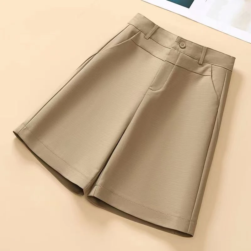 啄木鸟夏季西装短裤薄款显瘦宽松高腰五分裤休闲直筒中裤