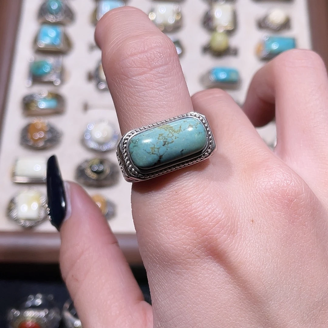 绿松石银S925镶嵌戒指
