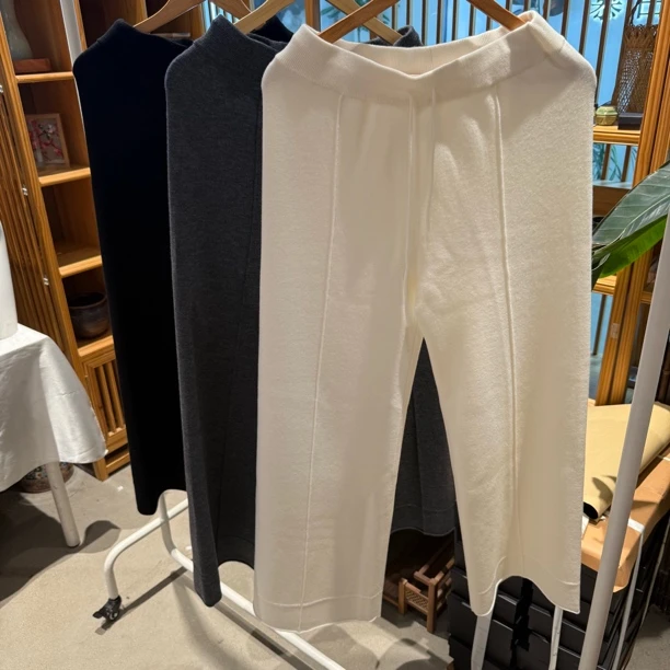 02020210 秋冬外穿加长直筒垂坠感阔腿羊毛裤显瘦显高百搭