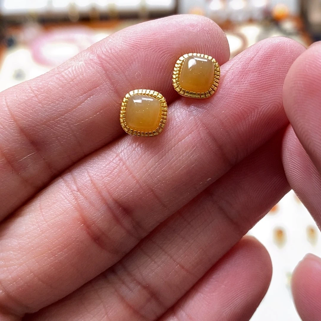 和田玉耳饰银S925镶嵌玥**咪