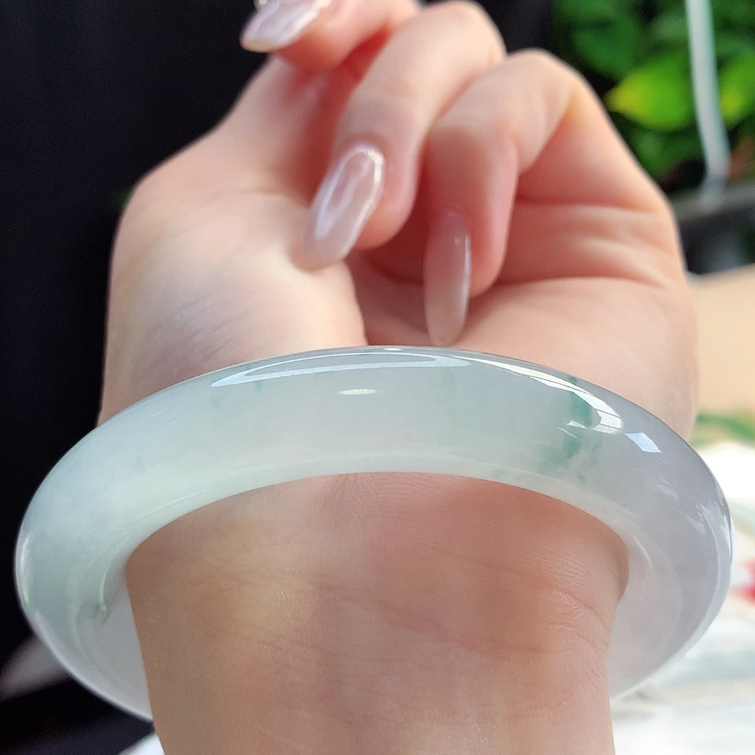 未镶嵌手镯翡翠天然A货翡翠56-57水中月带镜花白富美20号