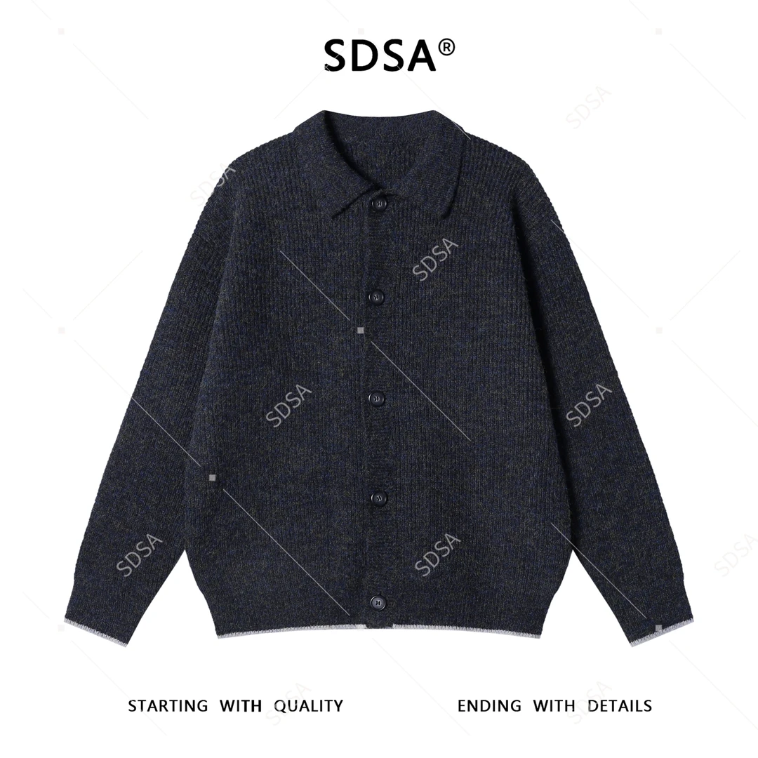 SDSA男士秋冬新款痞帅男装美式复古纽扣开衫翻领毛衣针织衫网红款