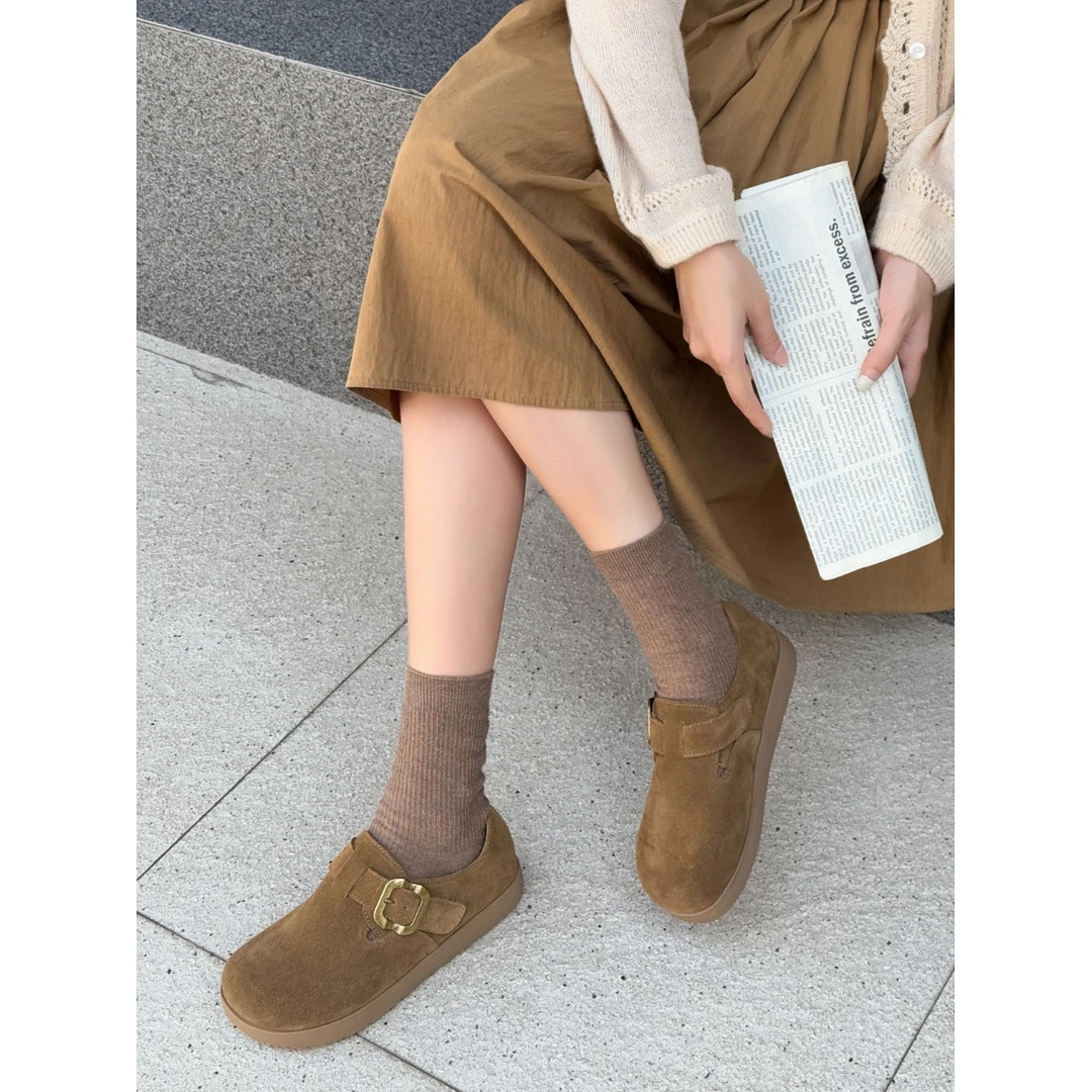 新款韩版简约纯色百搭时尚一字扣单鞋X8980-1