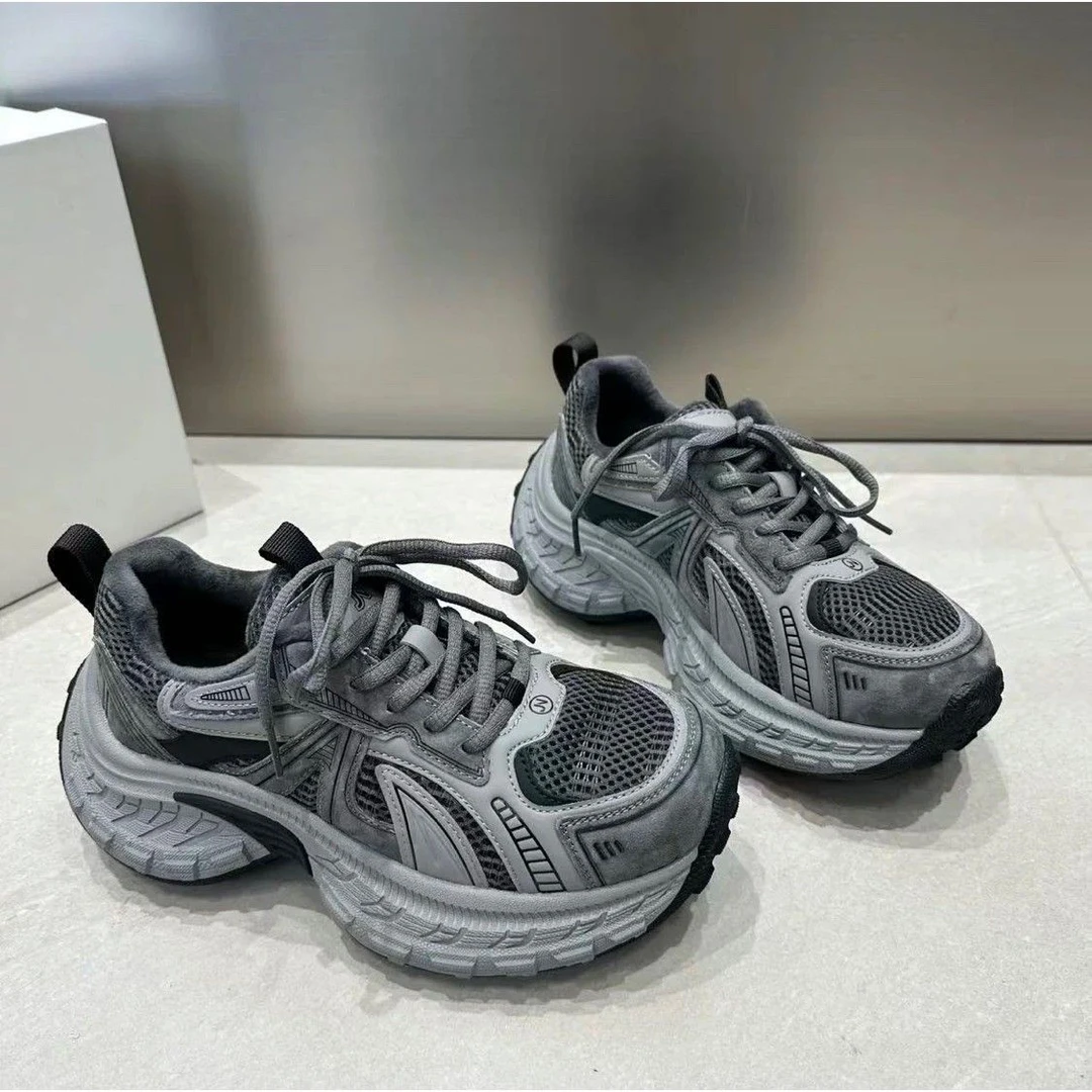 【余】超轻厚底加绒老爹鞋女2025冬季新款运动鞋增高系带休闲跑步鞋