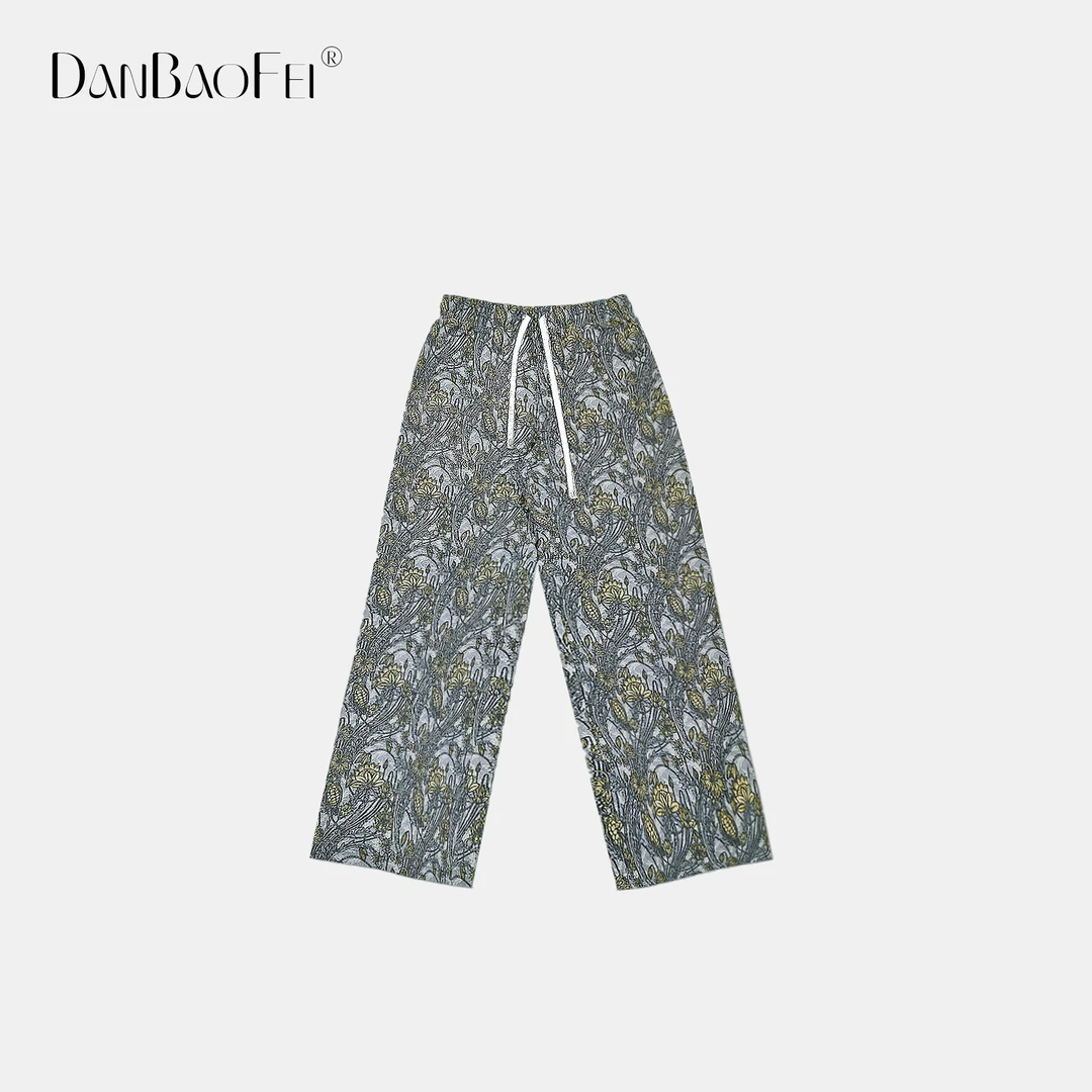 【DaMei】直喷花卉 女装复古气质花卉印花毛圈休闲裤 YLM00621