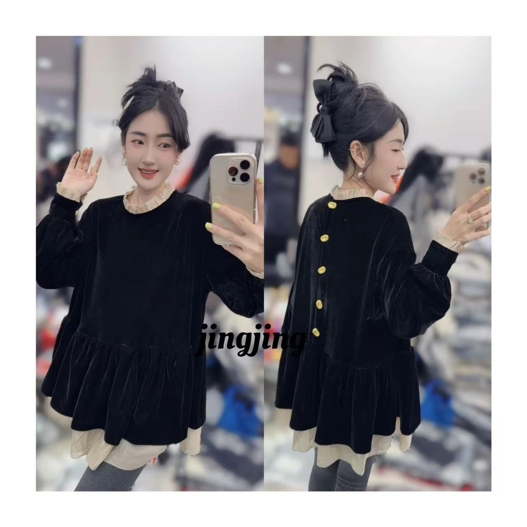 冬季新款休闲百搭绒蕾丝边两面穿裙（0611）