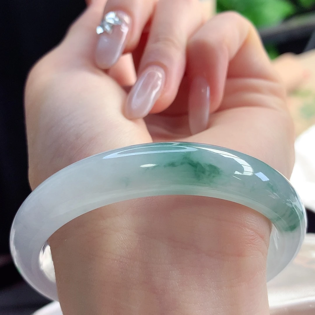 未镶嵌手镯翡翠天然A货翡翠58-59水中花带镜中月精致10号