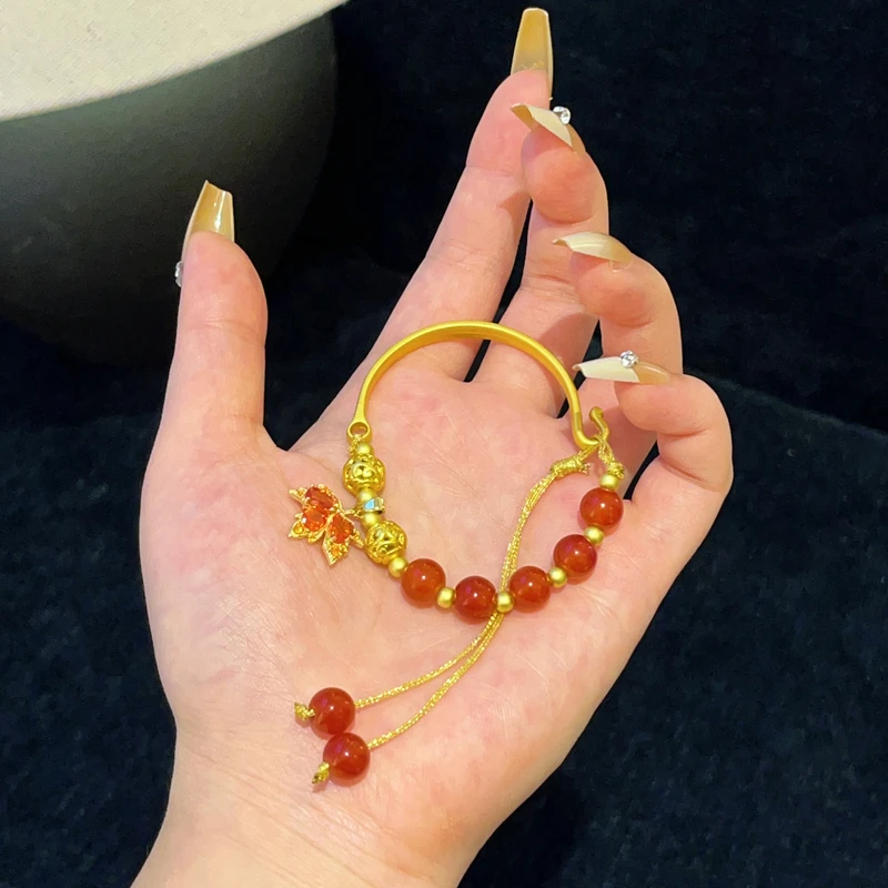 铜合金亚克力手链 铜合金 931 时尚国风红色枫叶半镯手链