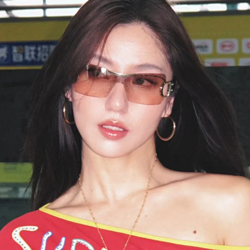 无框Y2K千禧年墨镜时尚街拍凹造型个性潮流酷太阳眼镜防风护目镜