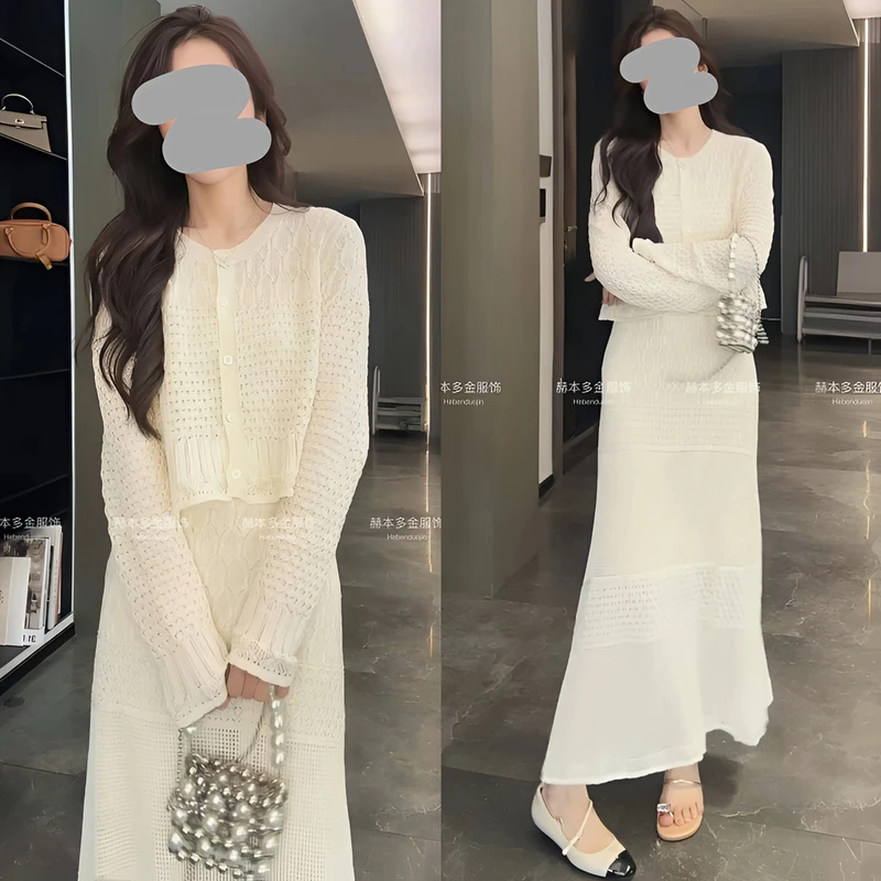 春游出行气质镂空钩花开衫半身裙套装小众炸街高级感女装夏天穿搭