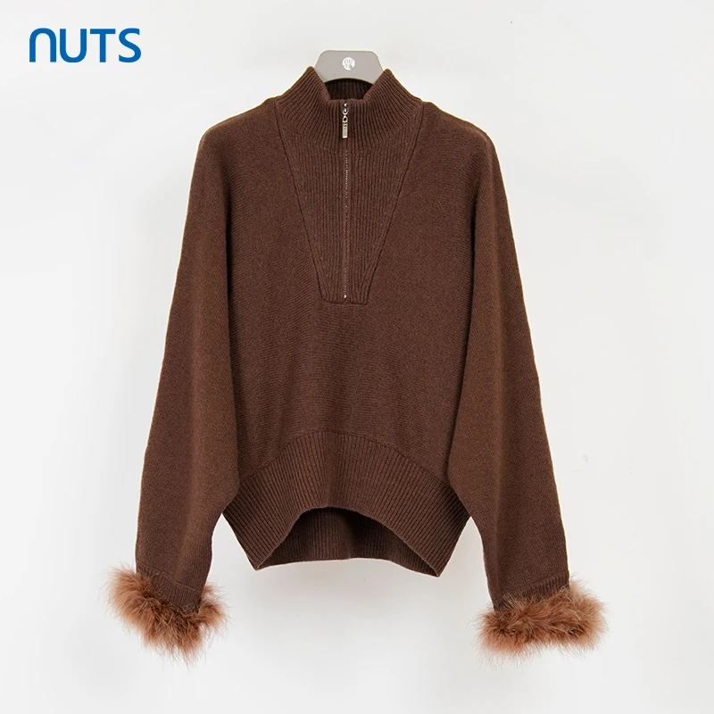 NUTS商场同款秋冬季棕色设计感时尚半高领毛织套头衫女4480533A1