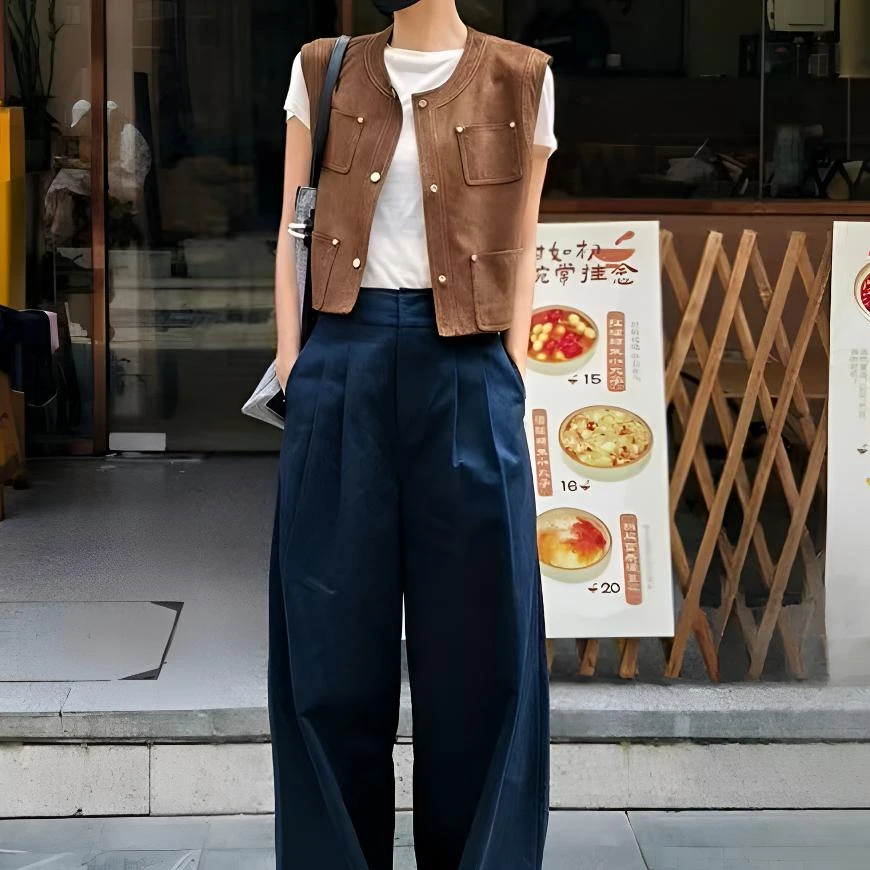 品牌高定！老钱风高腰垂感直筒阔腿裤亚麻休闲裤(A5-10) B002