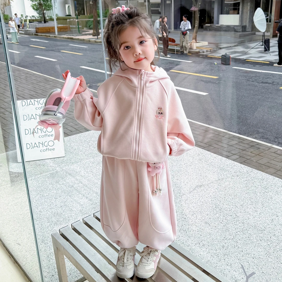 女童秋装卫衣套装洋气儿童拉布布运动连帽上衣女孩春秋休闲两件套