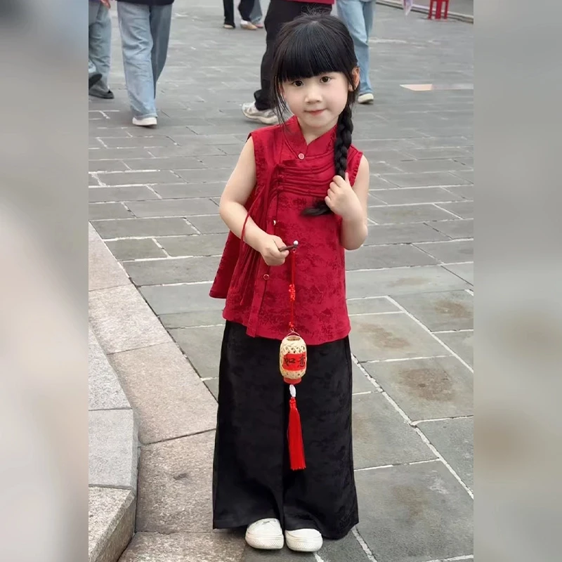 女童夏装套装2025新款洋气儿童新中式无袖夏季女孩国风两件套潮