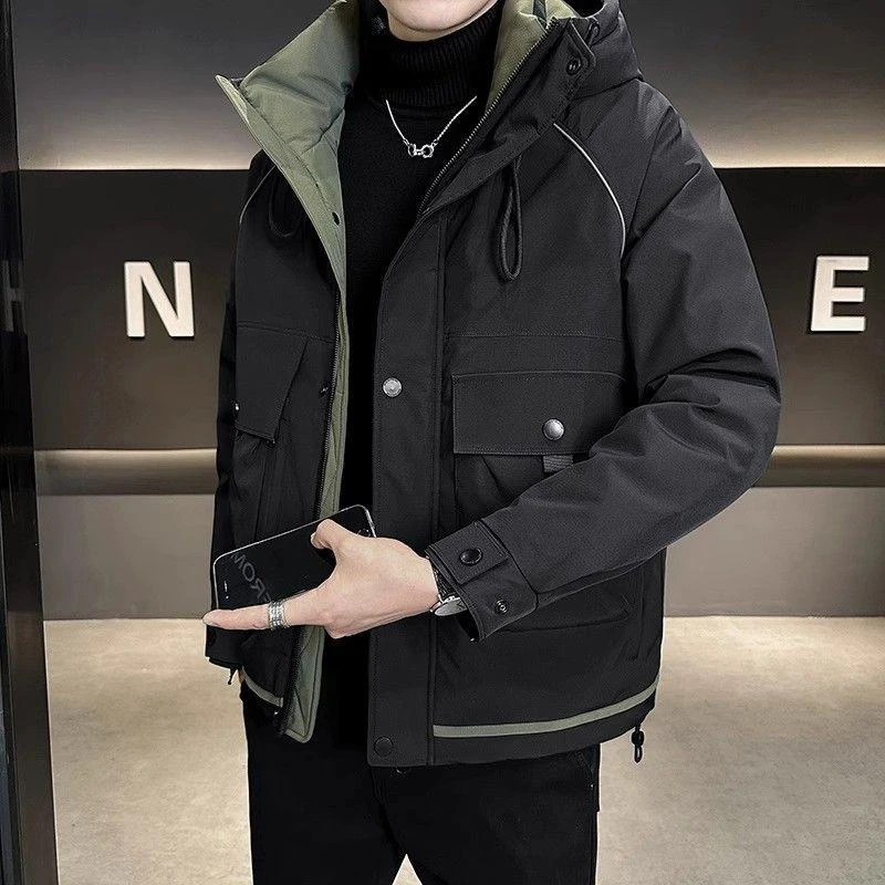 啄木鸟冲锋衣羽绒服男冬季2025潮流宽松休闲加厚保暖连帽工装外套